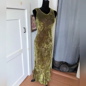 Vintage April Cornell Crushed Velvet Green Floral Burnout Tank Dress Whimsigoth